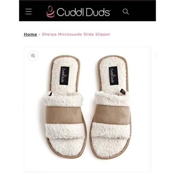 NEW Cuddl Duds Faux Suede Shearling Slide Slippers XL 11-12 White and Tan - Picture 1 of 7